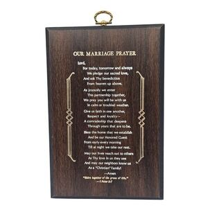 Our Marriage Prayer Wood Wall Plaque Art Warner Press Vintage Religious Blessing